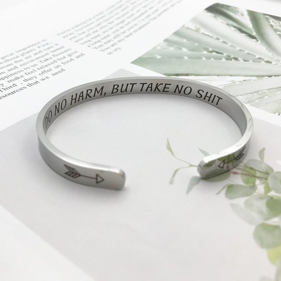 Inspirational Quote Mantra Bracelet - Do No Harm But Take No Shit - Picture 4 of 4